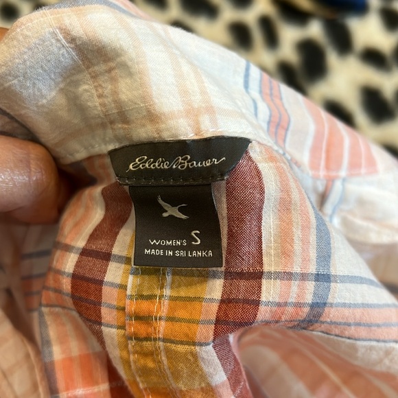Eddie Bauer size small short sleeve plaid button up top - Picture 6 of 10